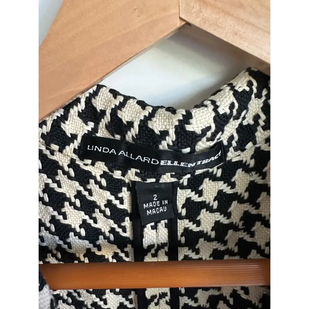 Womens Houndstooth Cropped Blazer/Jacket size 2 Linda Allard Crm/Black Classic